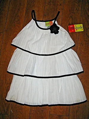 Vestido de Verano PENELOPE MACK Niñas Niños Talla 5 Blanco Negro Algodón Volantes Nuevo con Etiquetas Foto 1 de 4