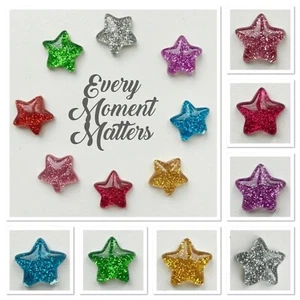 20 x GLITTER STAR FLAT BACK RESIN EMBELLISHMENTS CABOCHONS 16mm Mixed Colours - Picture 1 of 21
