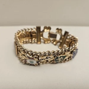 Vintage Gold Tone Red Blue Yellow Enamel Five Family Crest Shield Bracelet - Picture 1 of 5