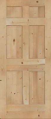 PUERTAS DE MADERA INTERIORES RÚSTICAS NÚCLEO SÓLIDO GRADO MANCHA PINO NUDOSO ELEVADO 6 PANELES NUEVAS Foto 1 de 4