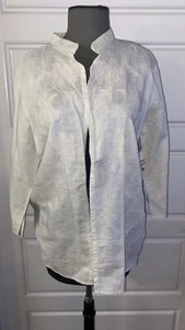 NWT -QUIZZ AGAIN SZ L Linen/Cotton Blouse Top Buttoned Shirt Floral embroidery - Picture 1 of 6
