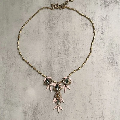 J. Crew Pink Enamel Blue Clear Crystal Stations Gold Chain Statement Necklace - Image 1 of 4