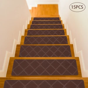 15 PCs Carpet Stair Treads Anti Slip Stair Mats for Wooden Steps Rugs 30*8inch - Picture 1 of 17