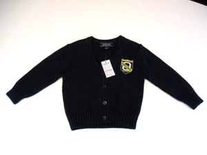 LANDS' END Sweater Boys Sz 2T Navy Blue Cardigan Button Down "Oxford" Patch NWT - Picture 1 of 7