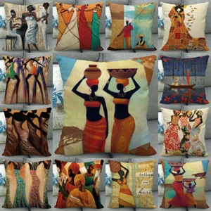Traditional African Woman Portrait Pillow Case Ethnic Tribe Lady Cushion Covers - Picture 1 of 32