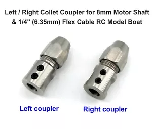 Left / Right Collet Coupler for 8mm Motor Shaft & 1/4" Flex Cable RC Model Boat - Picture 1 of 13