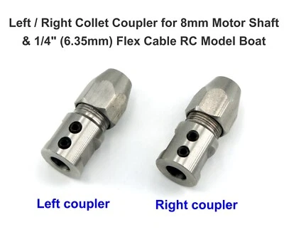 Left / Right Collet Coupler for 8mm Motor Shaft & 1/4" Flex Cable RC Model Boat - Image 1 of 4