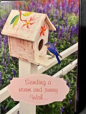 Get Well Soon Wishes Greeting Card Birdhouse Bluebird Quick Recovery - Image 1 of 2
