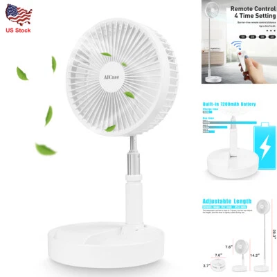 Foldable 7 in Pedestal Desk Fan 7200mAh Telescopic 4 Speed Stand Fan with Remote - Image 1 of 4
