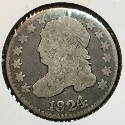 Bonita moneda de diez centavos busto tapado buena+/en muy buen estado 1824/2 envío combinado Foto 1 de 2