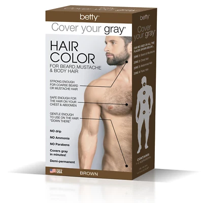 Betty Cover Your Color de cabello gris para hombre para barba, bigote y cabello corporal - Bro oscuro Foto 1 de 4