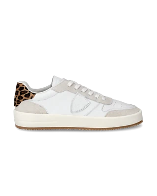 Sneakers Donna Philippe Model Nice In Pelle Bianca e back Maculato art VNLD VA02 - Immagine 1 di 4