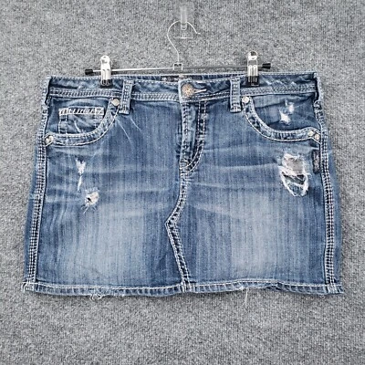 Falda vaquera plateada para mujer 31 azul francia denim mini tiro medio desgastada Y2K Foto 1 de 4