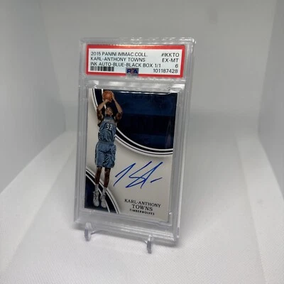 2015 Immaculate Collection Karl-Anthony Towns Ink Autograph Blue Black Box 1/1 - Image 1 of 4