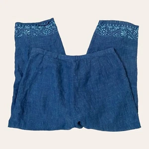 Sigrid Olsen Sport Womens Blue Floral 100% Linen Paperbag Pants Size 12P Petite - Picture 1 of 13