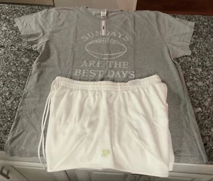 NEW XL VS PINK GREY SHORTSLEEVE TSHIRT & WHITE CURVED HEM SHORTS (FOOTBALL) - Picture 1 of 5