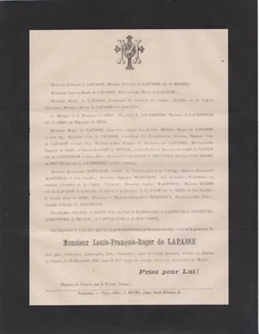 1886 Faire-part décès Roger de LAPASSE - Carla-Bayle (Ariège). - Imagen 1 de 1
