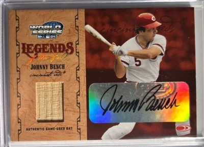 Johnny Bench AUTO~BAT #/25 Donruss Legends/Fall 2004 World Series Autograph Reds - Image 1 of 2