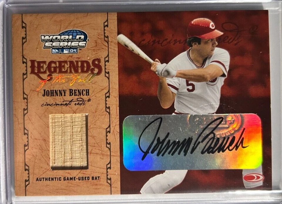 Johnny Bench AUTO~BAT #/25 Donruss Legends/Fall 2004 World Series Autograph Reds - Image 1 of 2