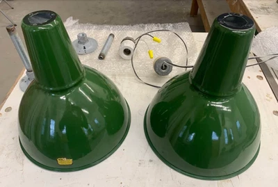 (2) Benjamin Industrial  Pendant Light Green Enameled Factory 12" - Image 1 of 4