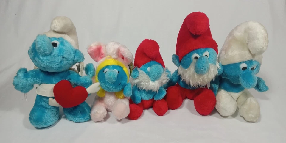 Vintage Smurf Plush Toys Lot Of 5 70s & 80s Peyo Wallace Berrie Co Made In Korea - Image 1 of 4