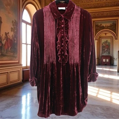 Blusa gótica renacentista elegante borgoña mezcla seda terciopelo suave envolvente S Foto 1 de 4