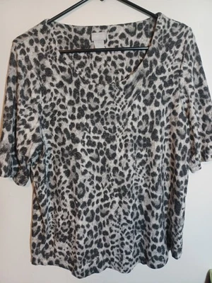 Chico's  Blouse Animal Print SZ 1 Medium White Black Soft Fuzzy - Image 1 of 4