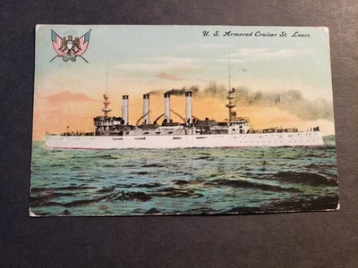 1910 Cruiser USS ST. LOUIS CA-18 Classic Naval Postcard w/ note - Image 1 of 2