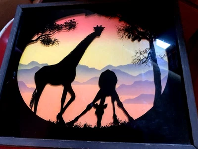 Lulu's Vintage 1970's Silhouette Framed Glass Wall Art GIRAFFES - Image 1 of 4