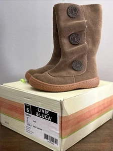 NEW Livie & Luca Taupe Brown Suede Boots - Toddler Girls Size 6 - Side Zip - Picture 1 of 5