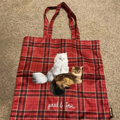 PAUL & JOE ACCESSORIES Red  Tartan Plaid Tote Bag Cats - Image 1 of 3