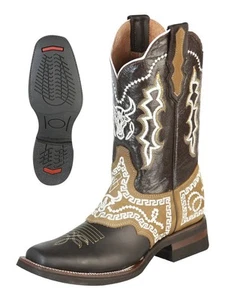 Men's Genuine Leather Embroidered Saddle Western Cowboy Boots 'El General' 51110 - Picture 1 of 7
