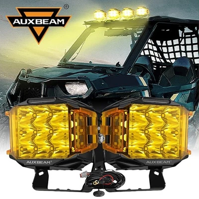 2x AUXBEAM 5" V-MAX Square LED Driving Lights Cube Pods + Amber Cover For Can-Am - Image 1 of 4