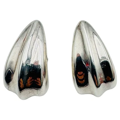 Vintage Sterling Silver Modernist Post Earrings Huggie Marked NF 925 - Image 1 of 4