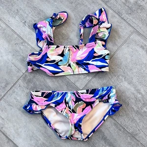 Rosinen Mädchen Badeanzug Größe 12 Zweiteiler Rüschen Blumen Schwimmset Kinder - Bild 1 von 6