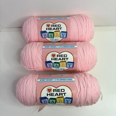 Lote de 3 Red Heart Baby Sport 0724 Baby Pink 7 oz acrílico 3 capas ART E257 Foto 1 de 4