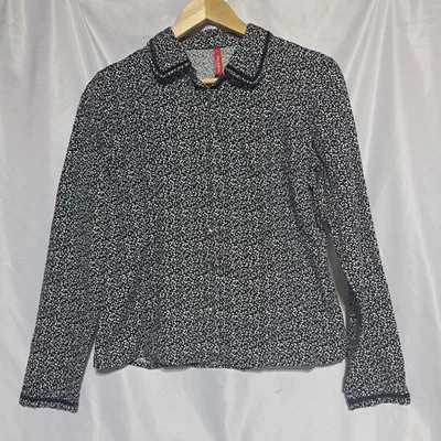 Blusa Hanna Andersson Mujer Talla 10 Manga Larga Abotonada Negra Blanca Floral Foto 1 de 4