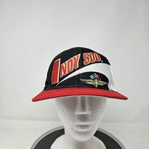 Vintage Indy 500 Hat Cap Snap Back Mens One Size Black Red Logo Athletic 90s - Picture 1 of 7