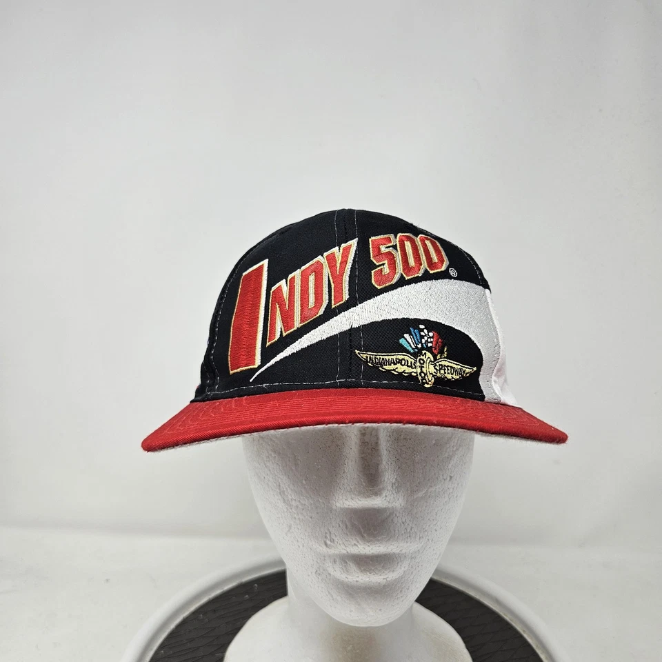 Vintage Indy 500 Hat Cap Snap Back Mens One Size Black Red Logo Athletic 90s - Image 1 of 4