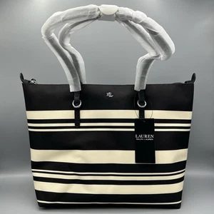 Ralph Lauren Medium Keaton 26 Black Beige Striped Travel Tote Bag New RRP £159 - Picture 1 of 13