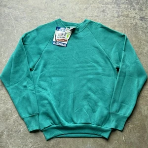 Vintage NOS 90’s Fruit Of the Loom Medium Teal Aqua Blank Sweatshirt USA - Bild 1 von 4