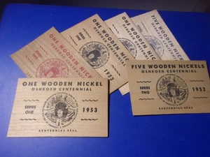 6 GRANDES vintage 1953 Oshkosh Wi madera níquel centenario - Imagen 1 de 6
