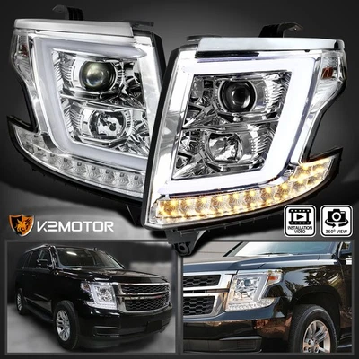 Clear Fits 2015-2020 Chevy Tahoe Suburban Projector Headlights Lamps LED Bar Foto 1 de 4