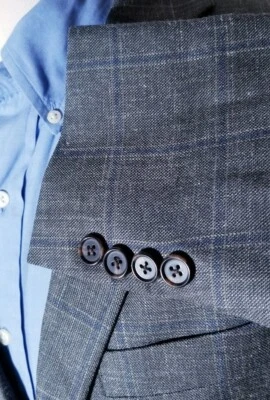 Ralph Lauren 40S Silk Linen Wool Gray Brown Blue Check Sport Coat Blazer Jacket - Imagem 1 de 4