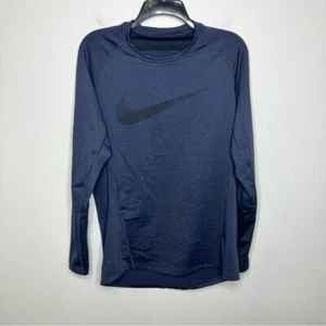 Nike Dri fit long sleeve shirt therma dark blue with textured swoosh size large - Picture 1 of 11