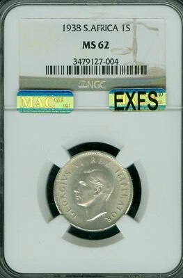 1938 SOUTH AFRICA 1 SHILLING MS62 MAC EXFS EXCEPTIONAL 1ST STRIKE MAC SPOTLESS * - Image 1 of 2