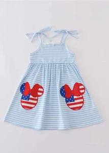 Mädchen Boutique patriotische Maus Figur Flagge rot und blau Kleid 4. Juli Si - Bild 1 von 8