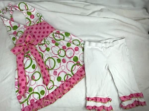 Spring Outfit Girls 11  White W/ Polka Dots Halter Dress Ruffle Pants Ann Loren - Picture 1 of 10