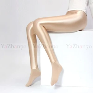 Women Glitter Sexy Leggings Satin Glossy Opaque Shiny Fitness Yoga Pants Jegging - Picture 1 of 45