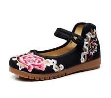 Women's Embroidered Flat Shoes Chinese Folk Ethnic Style Comfort Ankle Strap Sz